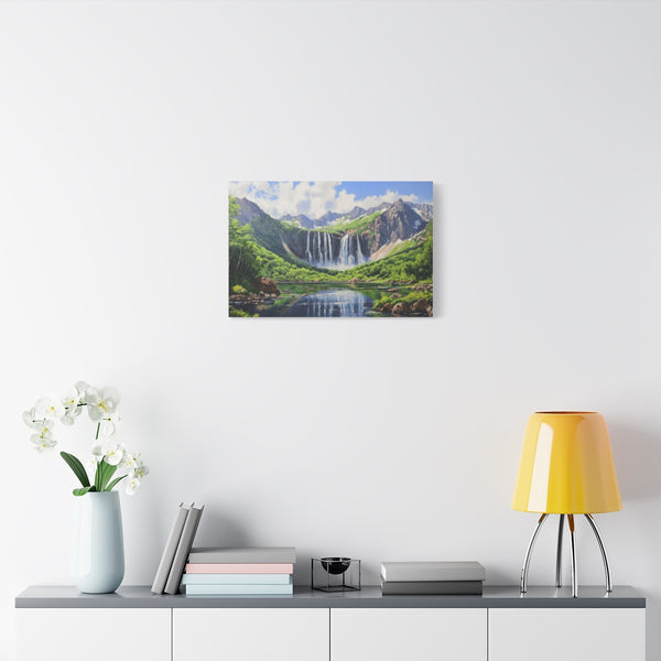 Hokkaido Japan Painting Waterfalls Big Mountains An (Edition XII) — 24×16 Canvas Wall Art — Living Room Wall Lifestyle View