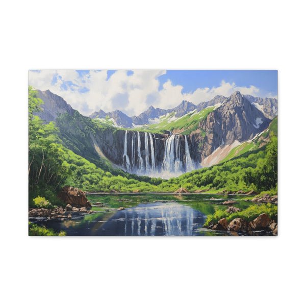 Hokkaido Japan Painting Waterfalls Big Mountains An (Edition XII) — 24×16 Canvas Wall Art — Front Gallery-Wrapped Canvas View