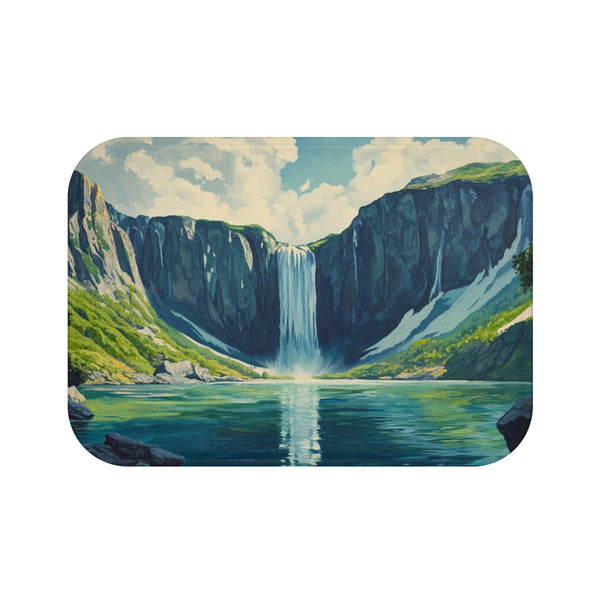 Hokkaido Japan Painting Waterfalls Big Mountains an — Memory Foam Bath Mat — Top-Down Memory Foam Bath Mat View