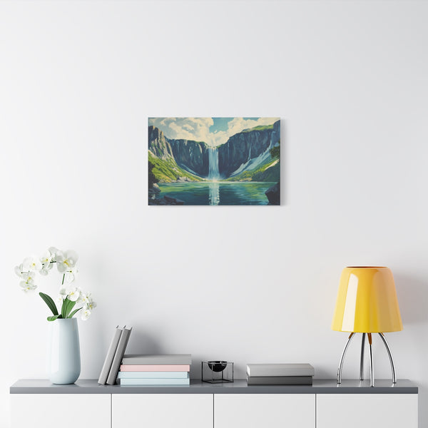 Hokkaido Japan Painting Waterfalls Big Mountains An — 24×16 Canvas Wall Art — Living Room Wall Lifestyle View