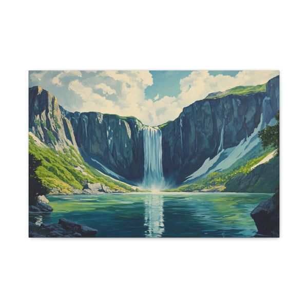 Hokkaido Japan Painting Waterfalls Big Mountains An — 24×16 Canvas Wall Art — Front Gallery-Wrapped Canvas View