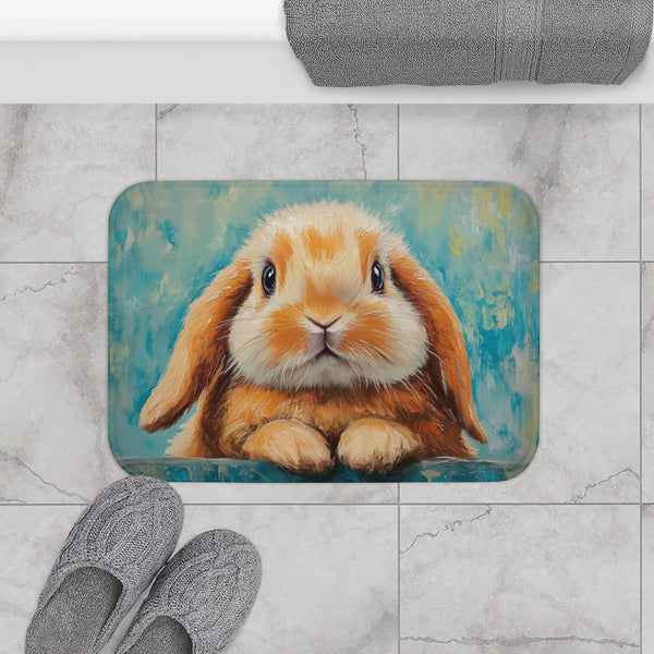 Cute Holland Lop Bunny Watercolor (Edition XXI) — 61×43 Memory Foam Bath Mat — Modern Bathroom Floor Lifestyle View