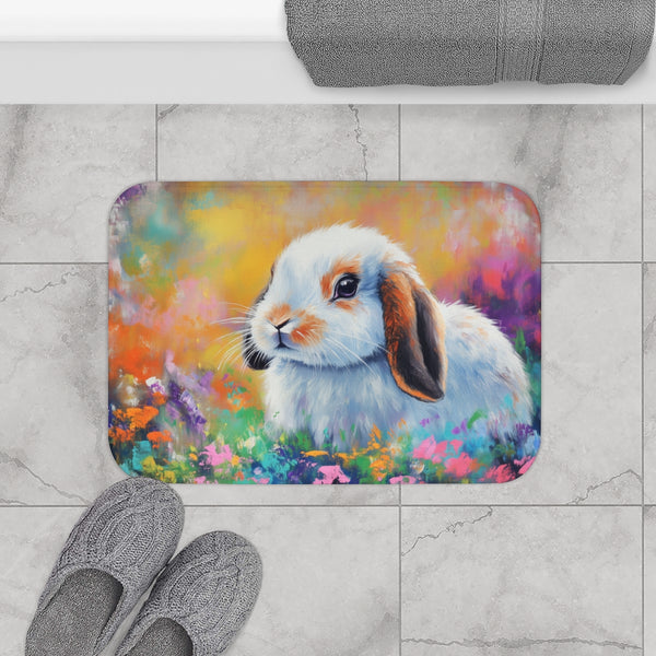 Cute Holland Lop Bunny Watercolor (Edition XXII) — 61×43 Memory Foam Bath Mat — Modern Bathroom Floor Lifestyle View