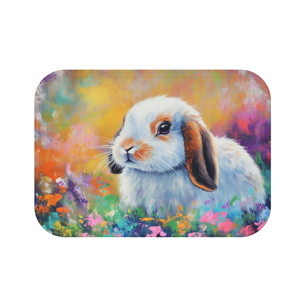Cute Holland Lop Bunny Watercolor (Edition XXII) — 61×43 Memory Foam Bath Mat — Top-Down Velvet Microfibre Artwork View