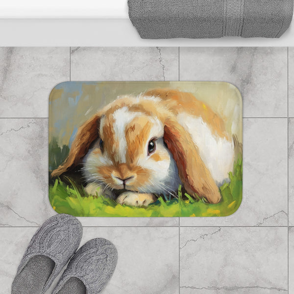 Cute Holland Lop Bunny Watercolor (Edition XXV) — 61×43 Memory Foam Bath Mat — Modern Bathroom Floor Lifestyle View