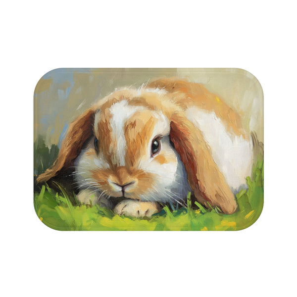 Cute Holland Lop Bunny Watercolor (Edition XXV) — 61×43 Memory Foam Bath Mat — Top-Down Velvet Microfibre Artwork View
