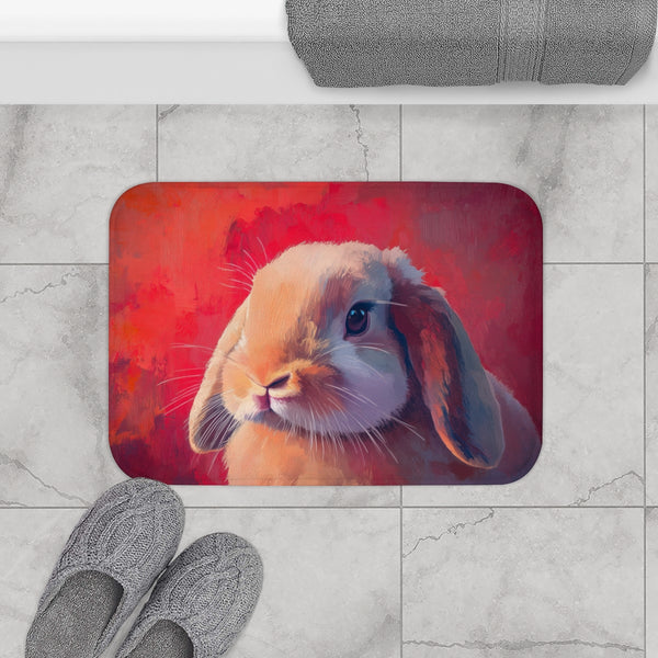 Cute Holland Lop Bunny Watercolor (Edition II) — 61×43 Memory Foam Bath Mat — Modern Bathroom Floor Lifestyle View