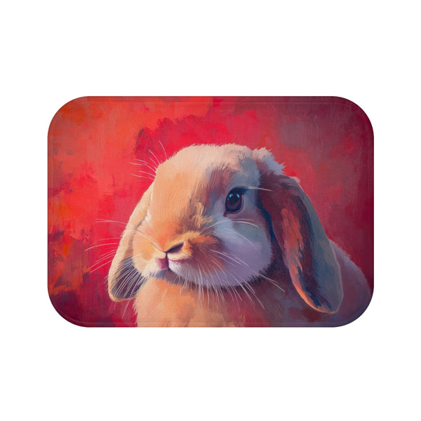 Cute Holland Lop Bunny Watercolor (Edition II) — 61×43 Memory Foam Bath Mat — Top-Down Velvet Microfibre Artwork View