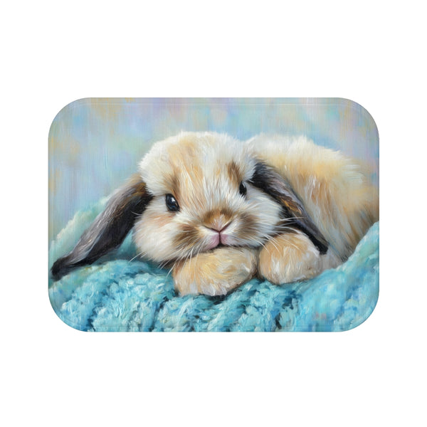 Cute Holland Lop Bunny Watercolor (Edition III) — 61×43 Memory Foam Bath Mat — Top-Down Velvet Microfibre Artwork View