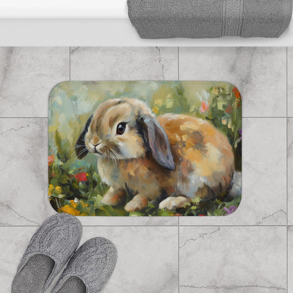 Cute Holland Lop Bunny Watercolor (Edition IX) — 61×43 Memory Foam Bath Mat — Modern Bathroom Floor Lifestyle View