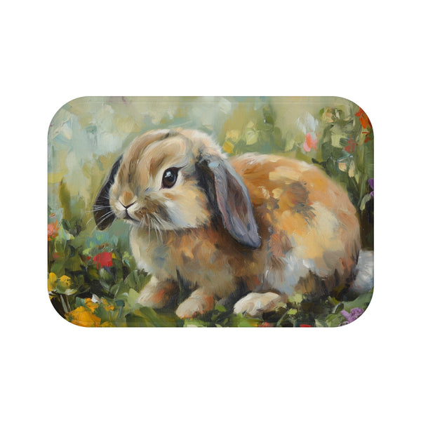 Cute Holland Lop Bunny Watercolor (Edition IX) — 61×43 Memory Foam Bath Mat — Top-Down Velvet Microfibre Artwork View