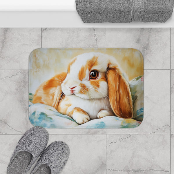 Cute Holland Lop Bunny Watercolor (Edition V) — 61×43 Memory Foam Bath Mat — Modern Bathroom Floor Lifestyle View