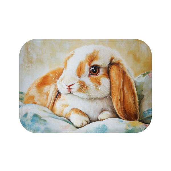 Cute Holland Lop Bunny Watercolor (Edition V) — 61×43 Memory Foam Bath Mat — Top-Down Velvet Microfibre Artwork View