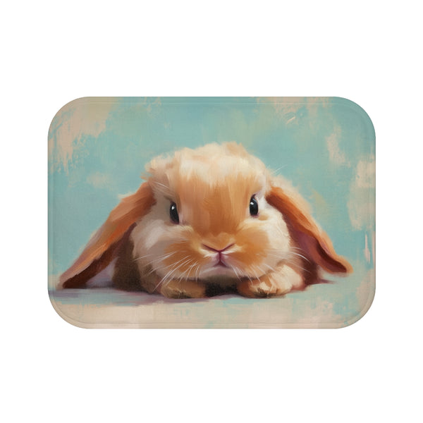 Cute Holland Lop Bunny Watercolor (Edition VII) — 61×43 Memory Foam Bath Mat — Top-Down Velvet Microfibre Artwork View