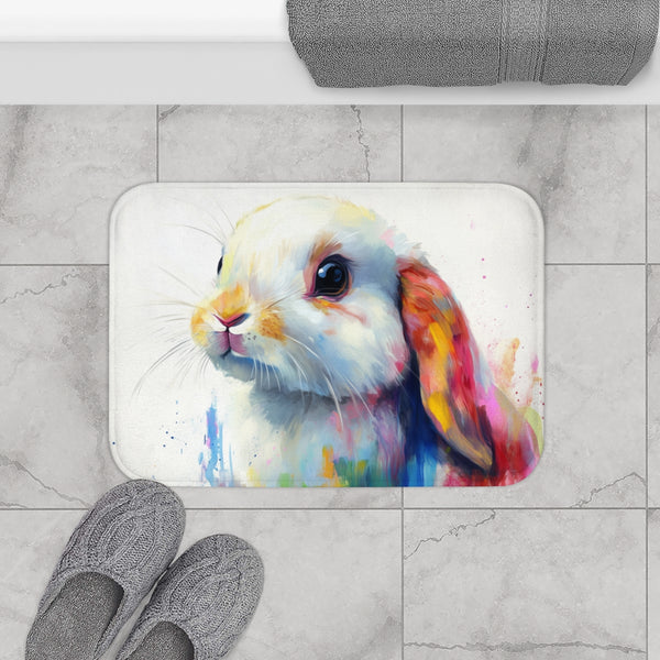 Cute Holland Lop Bunny Watercolor (Edition VIII) — 61×43 Memory Foam Bath Mat — Modern Bathroom Floor Lifestyle View
