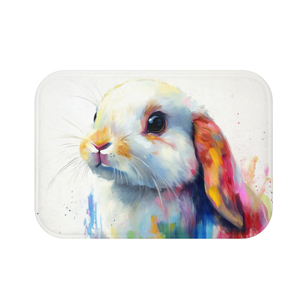 Cute Holland Lop Bunny Watercolor (Edition VIII) — 61×43 Memory Foam Bath Mat — Top-Down Velvet Microfibre Artwork View