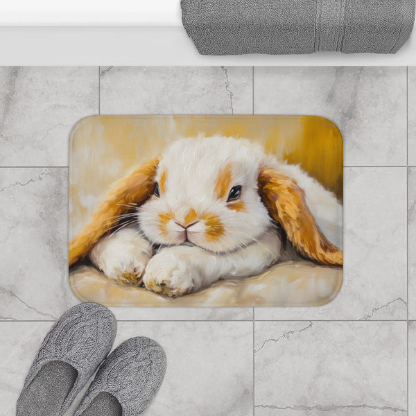 Cute Holland Lop Bunny Watercolor (Edition X) — 61×43 Memory Foam Bath Mat — Modern Bathroom Floor Lifestyle View