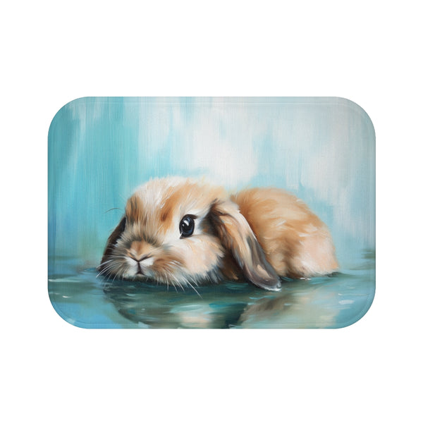 Cute Holland Lop Bunny Watercolor (Edition XII) — 61×43 Memory Foam Bath Mat — Top-Down Velvet Microfibre Artwork View