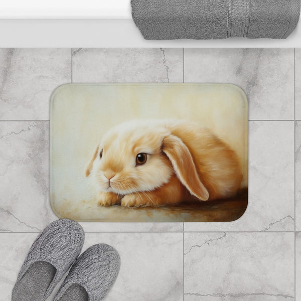 Cute Holland Lop Bunny Watercolor (Edition XIV) — 61×43 Memory Foam Bath Mat — Modern Bathroom Floor Lifestyle View