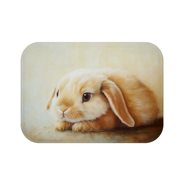 Cute Holland Lop Bunny Watercolor (Edition XIV) — 61×43 Memory Foam Bath Mat — Top-Down Velvet Microfibre Artwork View