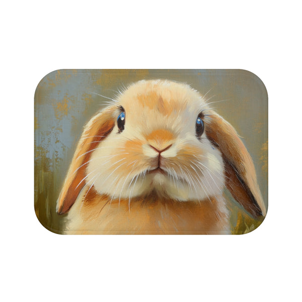 Cute Holland Lop Bunny Watercolor (Edition XIX) — 61×43 Memory Foam Bath Mat — Top-Down Velvet Microfibre Artwork View