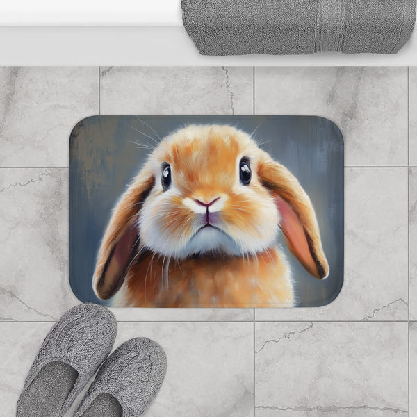 Cute Holland Lop Bunny Watercolor (Edition XV) — 61×43 Memory Foam Bath Mat — Modern Bathroom Floor Lifestyle View