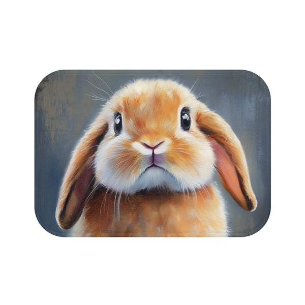 Cute Holland Lop Bunny Watercolor (Edition XV) — 61×43 Memory Foam Bath Mat — Top-Down Velvet Microfibre Artwork View