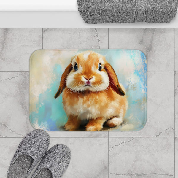Cute Holland Lop Bunny Watercolor (Edition XVI) — 61×43 Memory Foam Bath Mat — Modern Bathroom Floor Lifestyle View