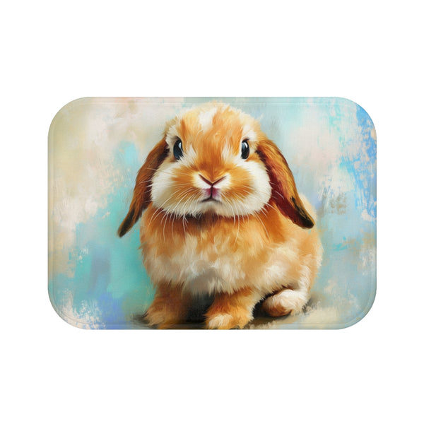 Cute Holland Lop Bunny Watercolor (Edition XVI) — 61×43 Memory Foam Bath Mat — Top-Down Velvet Microfibre Artwork View
