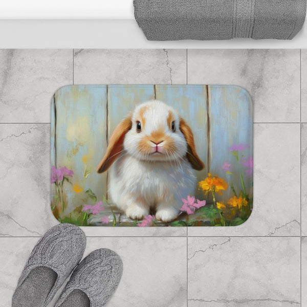 Cute Holland Lop Bunny Watercolor (Edition XVII) — 61×43 Memory Foam Bath Mat — Modern Bathroom Floor Lifestyle View