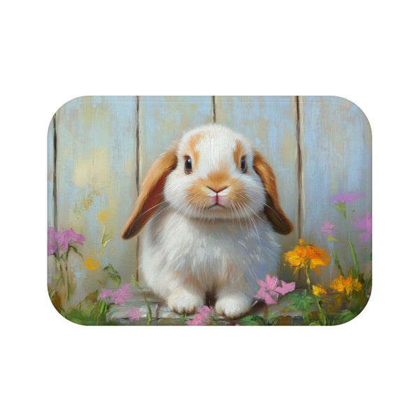Cute Holland Lop Bunny Watercolor (Edition XVII) — 61×43 Memory Foam Bath Mat — Top-Down Velvet Microfibre Artwork View
