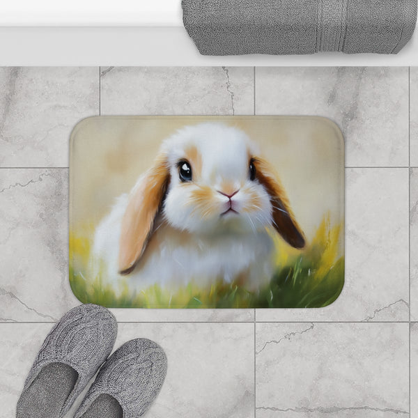 Cute Holland Lop Bunny Watercolor (Edition XVIII) — 61×43 Memory Foam Bath Mat — Modern Bathroom Floor Lifestyle View