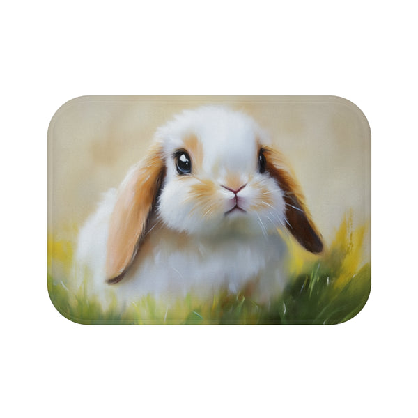 Cute Holland Lop Bunny Watercolor (Edition XVIII) — 61×43 Memory Foam Bath Mat — Top-Down Velvet Microfibre Artwork View