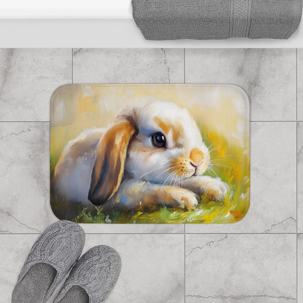 Cute Holland Lop Bunny Watercolor (Edition XX) — 61×43 Memory Foam Bath Mat — Modern Bathroom Floor Lifestyle View