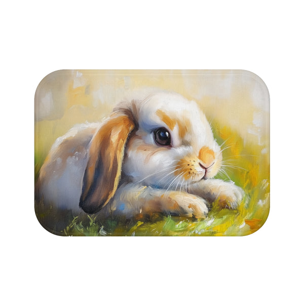 Cute Holland Lop Bunny Watercolor (Edition XX) — 61×43 Memory Foam Bath Mat — Top-Down Velvet Microfibre Artwork View