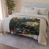 Holographic Koi Pond in Zen Temple — Plush Fleece Throw Blanket — Draped Over Sofa & Bed Lifestyle View