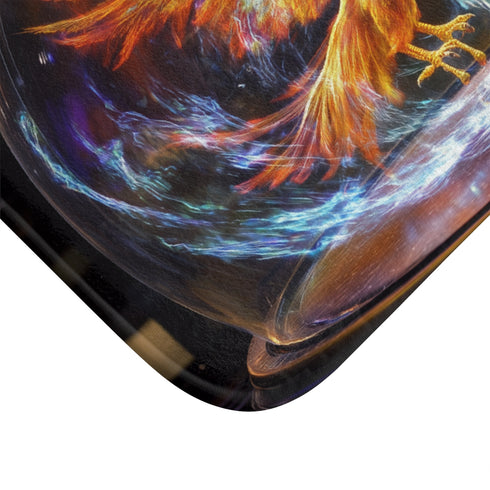 Holographic Phoenix Beneath Glass Dome — Memory Foam Bath Mat — Microfibre Texture Close-Up View
