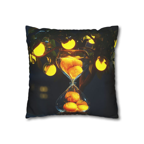 Hourglass Tree with Glowing Fruit — 40×40 Cushion Cover — Sofa & Living Room Lifestyle View