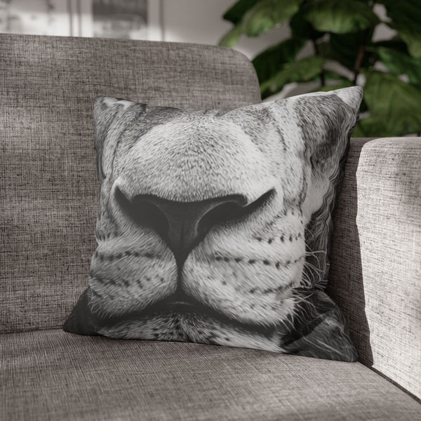 Hyper Realism Drawing of Lion Face Main Very Evident — Double-Sided Cushion Cover — Sofa & Armchair Living Room Lifestyle View