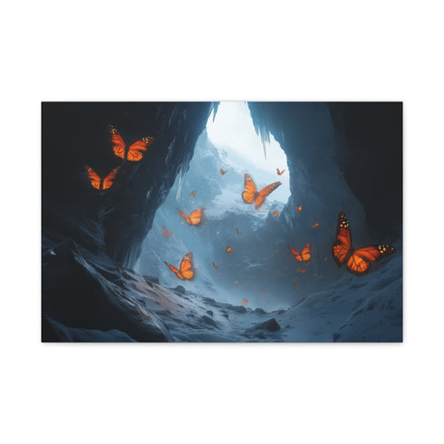 Ice Cave Filled with Glowing Butterflies — Canvas Wall Art — Front Gallery-Wrapped Canvas View