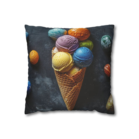Ice Cream Cone Filled with Planets — 40×40 Cushion Cover — Front 40×40 cm Square Cushion View