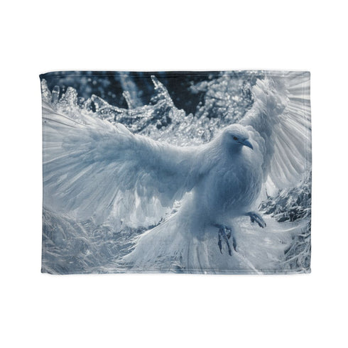 Ice Phoenix Frozen Mid Flight — 50×60 Plush Throw Blanket — Full Flat Artwork View