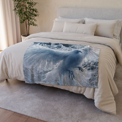 Ice Phoenix Frozen Mid Flight — 50×60 Plush Throw Blanket — 300 GSM Plush Coral Fleece Texture Close-Up