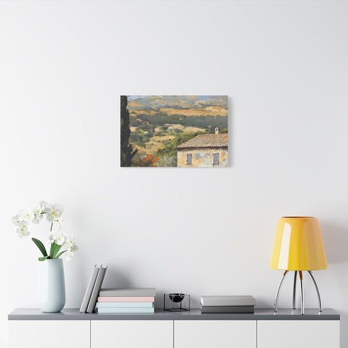 Warm Mediterranean Coastal Cliffside Villa — Stretched Canvas Wall Art — Living Room Wall Lifestyle View