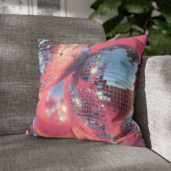 Illustration of Big Silver Sparkling Disco Balls — 40×40 Cushion Cover — Sofa & Armchair Living Room Lifestyle View