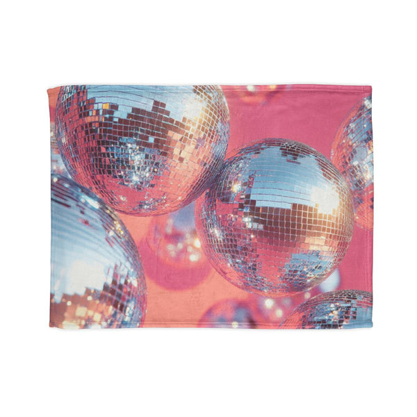 Illustration of Big Silver Sparkling Disco Balls — 50×60 Plush Throw Blanket — Full Spread Plush Fleece Artwork View