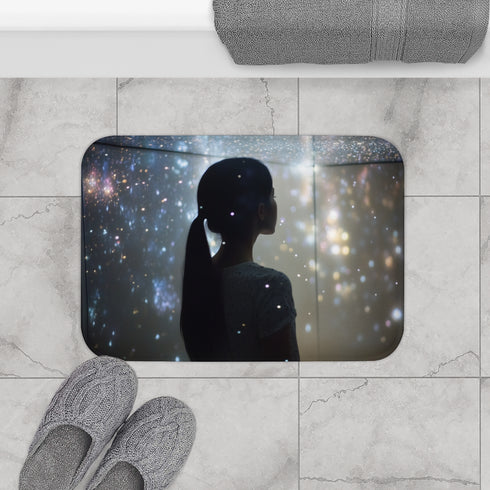 Infinity Mirror Reflecting Shooting Star — Memory Foam Bath Mat — Modern Bathroom Floor Lifestyle View
