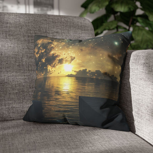 Infinity Pool with Celestial Reflection (Edition IV) — 40×40 Cushion Cover — Sofa & Armchair Living Room Lifestyle View