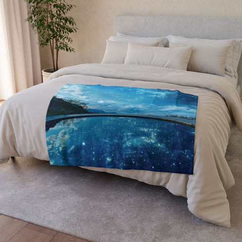 Infinity Pool with Celestial Reflection Plush Fleece Throw Blanket