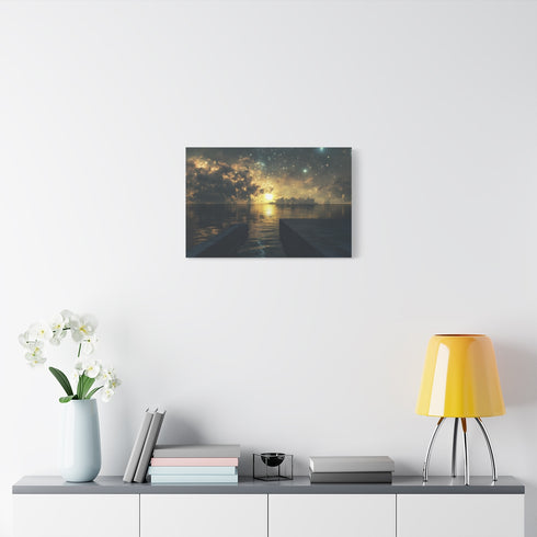Infinity Pool with Celestial Reflection — 24×16 Canvas Wall Art — Living Room Wall Lifestyle View